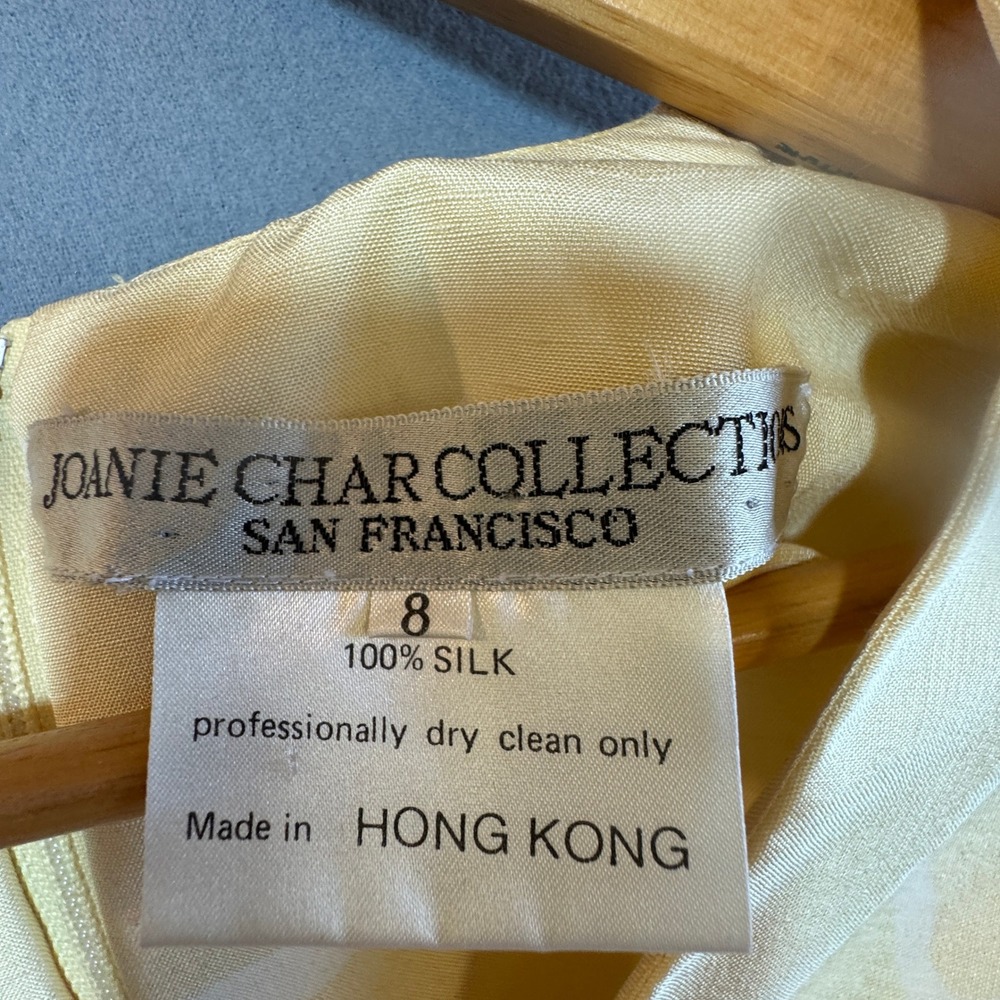 Joanie Char Collections Vintage 100% Silk Yellow Abstract Print Midi Dress Sz 8 - Picture 2 of 7